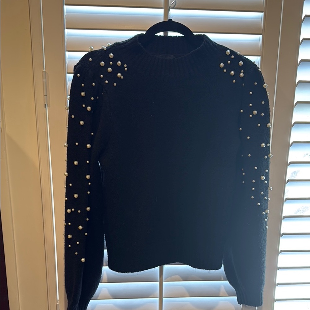 Black Pearl-Embellished Sweater